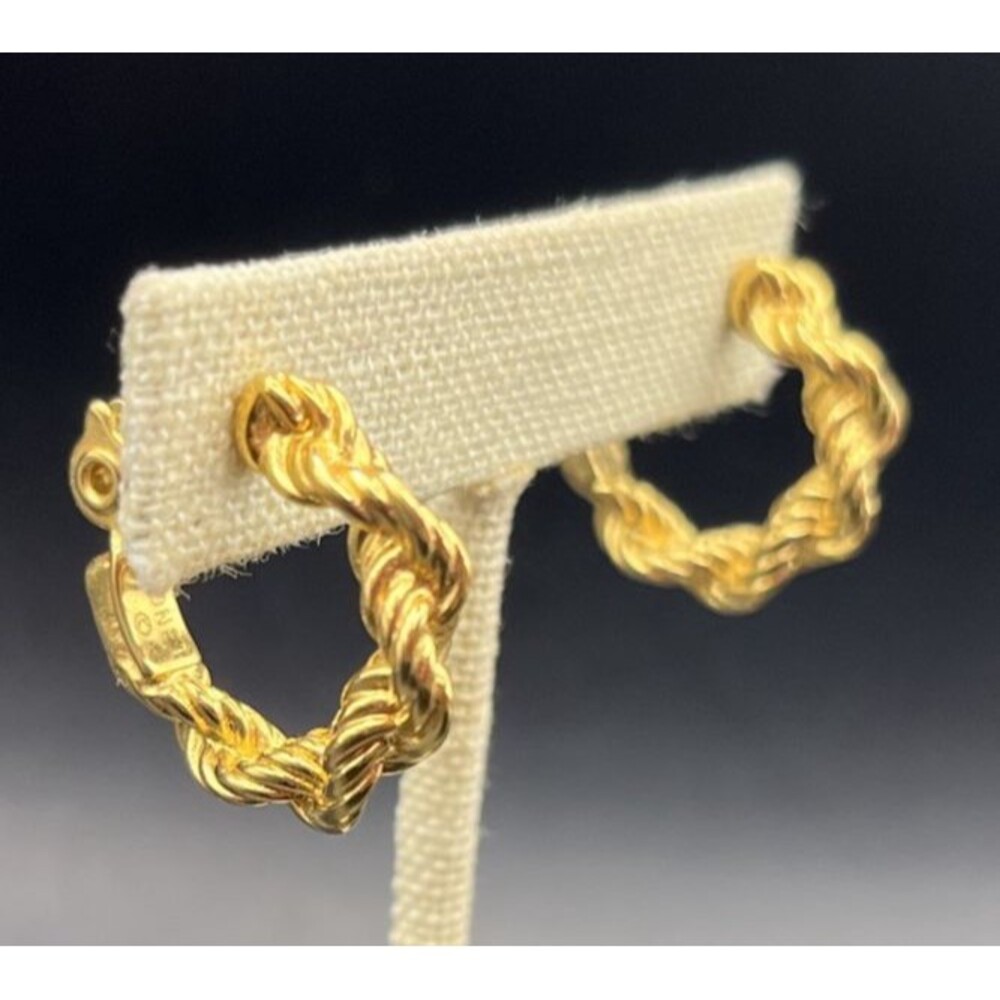 Vintage Monet Hoop Earrings Clip On Twisted Rope Texture Classic Simple